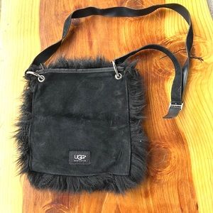 UGG Australia Black Mongolian Crossbody Bag Handbag Purse Soft Leather
